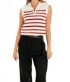 English Factory Stripe Sleeveless Quarter Zip Sweater In White