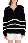English Factory Stripe Half-zip Sweater In Black/white