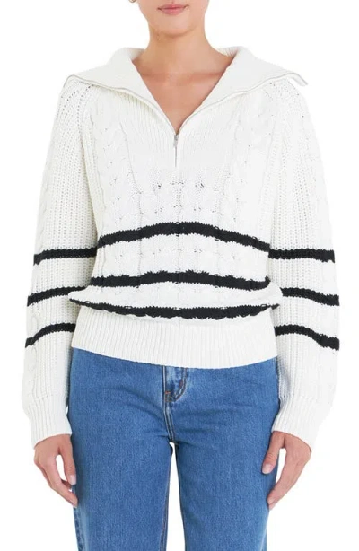 English Factory Stripe Half-zip Sweater In White/black