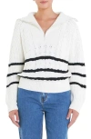 English Factory Stripe Half-zip Sweater In White/black