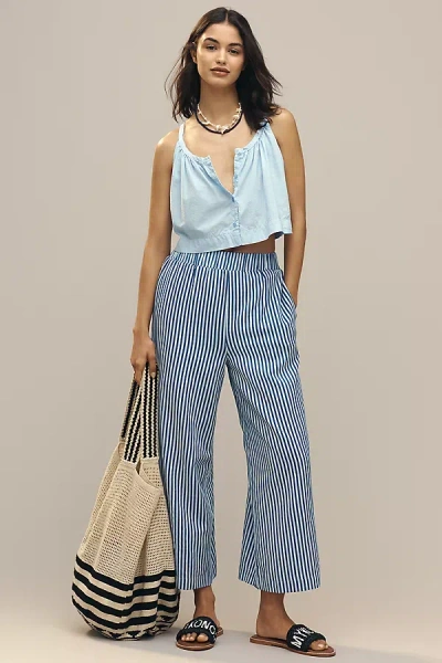 English Factory Stripe High-rise Crop Wide-leg Pants In Blue