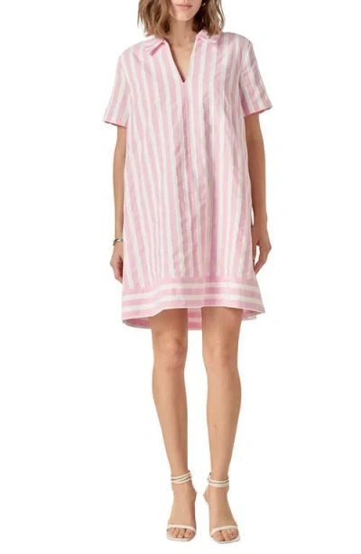 English Factory Stripe Jacquard Mini Shirtdress In Pink/white