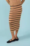 English Factory Stripe Knit Midi Skirt In Tan