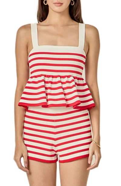 English Factory Stripe Knit Peplum Camisole In Red
