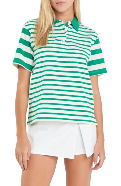 English Factory Stripe Knit Polo In Green