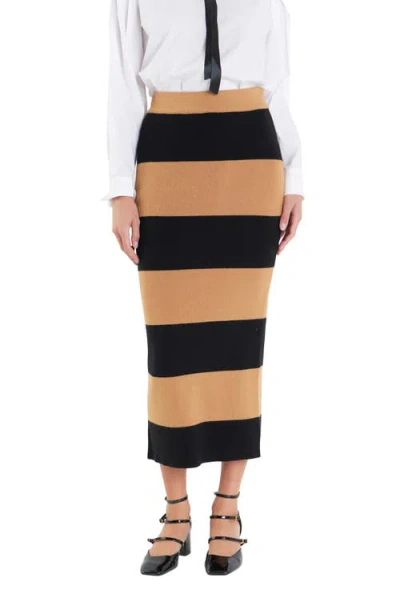 English Factory Stripe Knit Skirt In Camel/black