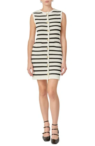 English Factory Stripe Knit Sleeveless Dress In Off White/black