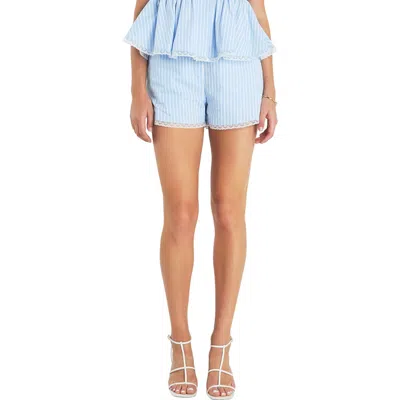 English Factory Stripe Lace Trim Cotton Shorts In Blue/white