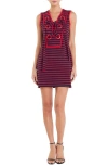 English Factory Stripe Lace-up Shift Dress In Navy/red