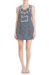 English Factory Stripe Lace-up Shift Dress In Navy/white