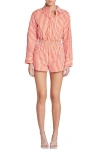 English Factory Stripe Long Sleeve Cotton Romper In Red