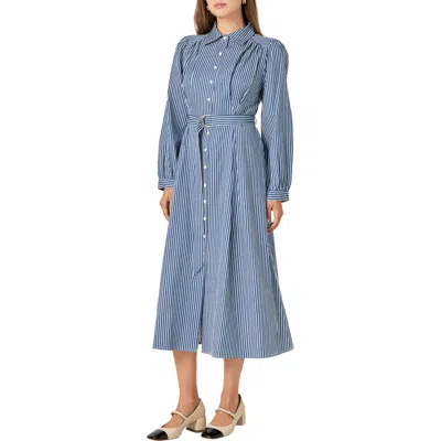 English Factory Stripe Long Sleeve Midi Shirtdress In Navy