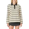 English Factory Stripe Long Sleeve Polo In Neutral