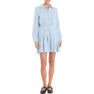 English Factory Stripe Long Sleeve Shirtdress In Blue/white