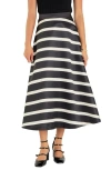 English Factory Stripe Midi A-line Skirt In Black/white