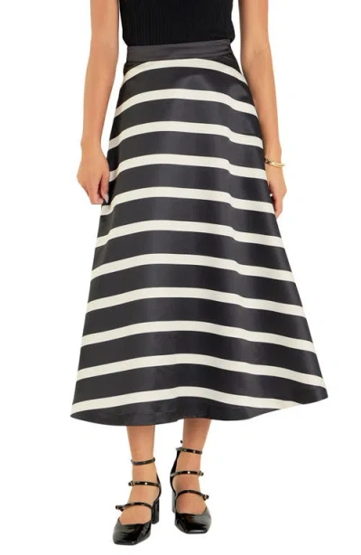 English Factory Stripe Midi A-line Skirt In Black/white