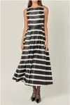 English Factory Stripe Sleeveless Midi Dress In Multi