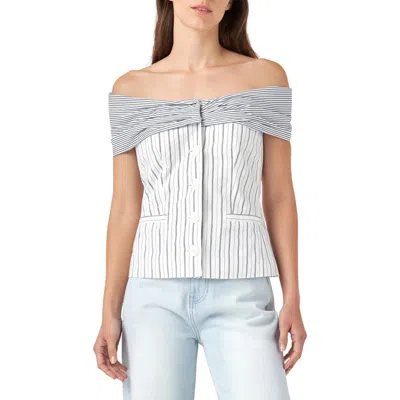 English Factory Stripe Off The Shoulder Blouse In White/navy
