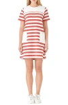 ENGLISH FACTORY STRIPE PATCH POCKET SHIFT DRESS