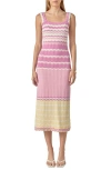 English Factory Stripe Pointelle Sweater Midi Dress In Pink