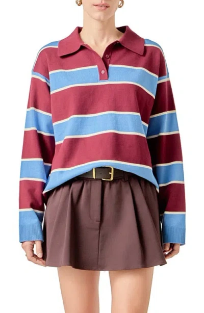 English Factory Stripe Polo Shirt In Brown