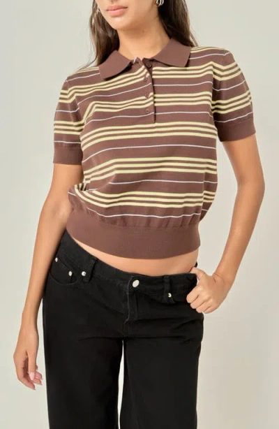 English Factory Stripe Polo Sweater In Brown Multi