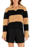 English Factory Stripe Polo Sweater In Camel/black