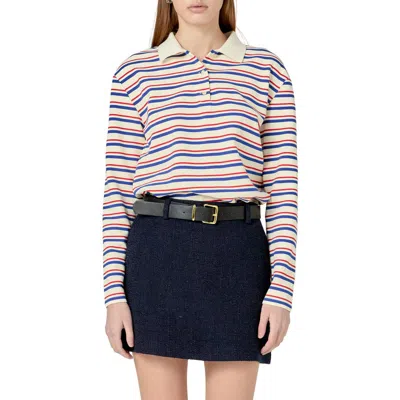 English Factory Stripe Polo Sweater In Ivory/red/blue Stripe