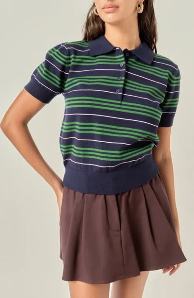English Factory Stripe Polo Sweater In Navy/multi