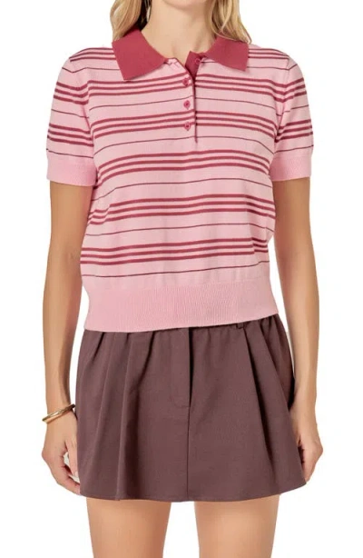 English Factory Stripe Polo Sweater In Pink