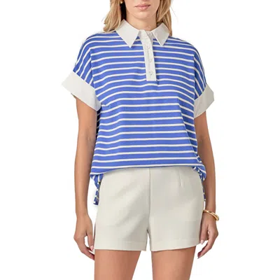 English Factory Stripe Polo Top In Blue