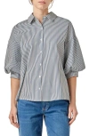 English Factory Stripe Puff Sleeve Button-up Shirt In Multi