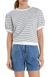 English Factory Stripe Puff Sleeve French Terry Top In White/ Black