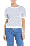 ENGLISH FACTORY STRIPE PUFF SLEEVE FRENCH TERRY TOP