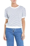 English Factory Stripe Terry Puff Sleeve Sweatshirt White/blue In White/ Blue