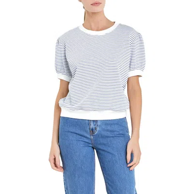ENGLISH FACTORY ENGLISH FACTORY STRIPE PUFF SLEEVE FRENCH TERRY TOP