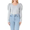 English Factory Stripe Puff Sleeve Knit Top In Gray