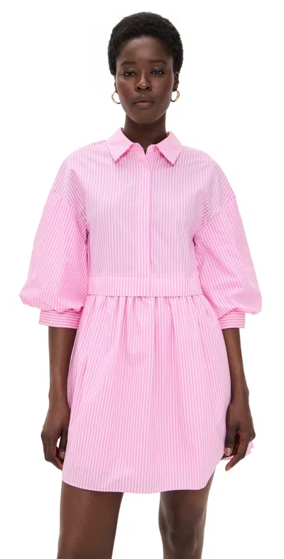 English Factory Stripe Puff Sleeve Shirt Dress Pink Stripes