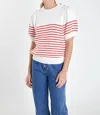 English Factory Stripe Puff Sleeve Sweater In Red Stripe In Off White/red