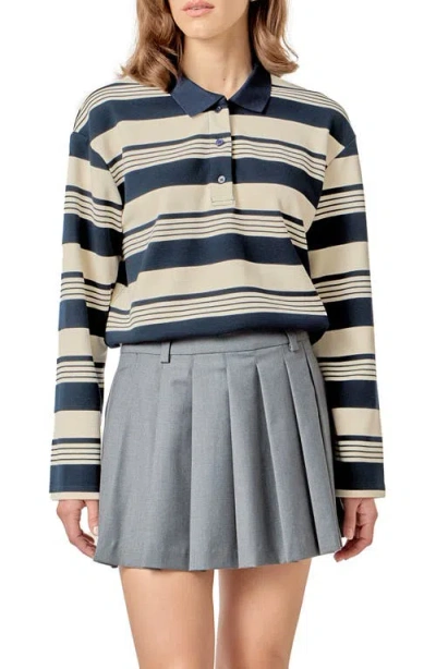 English Factory Stripe Relaxed Fit Polo Shirt In Blue