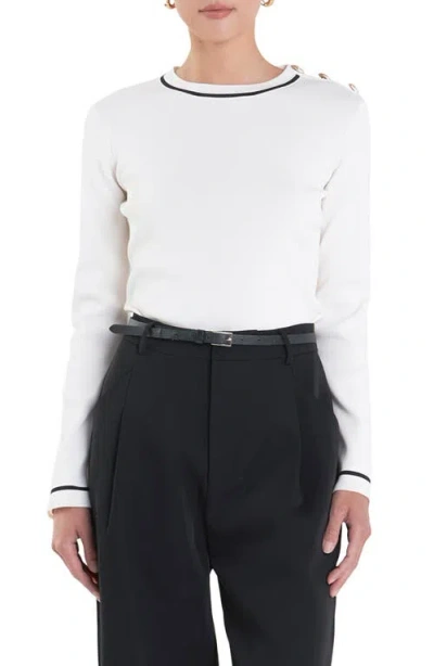 English Factory Stripe Rib Sweater In Off White/ Black