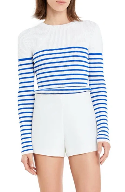 English Factory Stripe Rib Sweater In White/blue