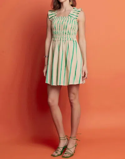 English Factory Stripe Ruffle Mini Dress In Beige / Green In Multi
