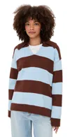 English Factory Stripe Rugby Collared Sweater Brown/powder Blue In Multi
