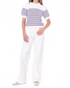 English Factory Stripe Short Puff Sleeve Sweater In Purple And White In White