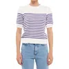 English Factory Stripe Short Puff Sleeve Sweater In White/purple