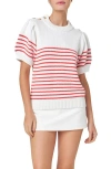 English Factory Stripe Short Sleeve Cotton Sweater