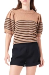 English Factory Stripe Short Sleeve Cotton Sweater In Brown/black