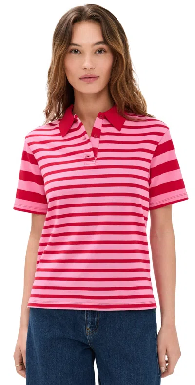 English Factory Stripe Short Sleeve Knit Top Pink/red