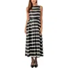 English Factory Stripe Sleeveless Midi Dress In Black/white